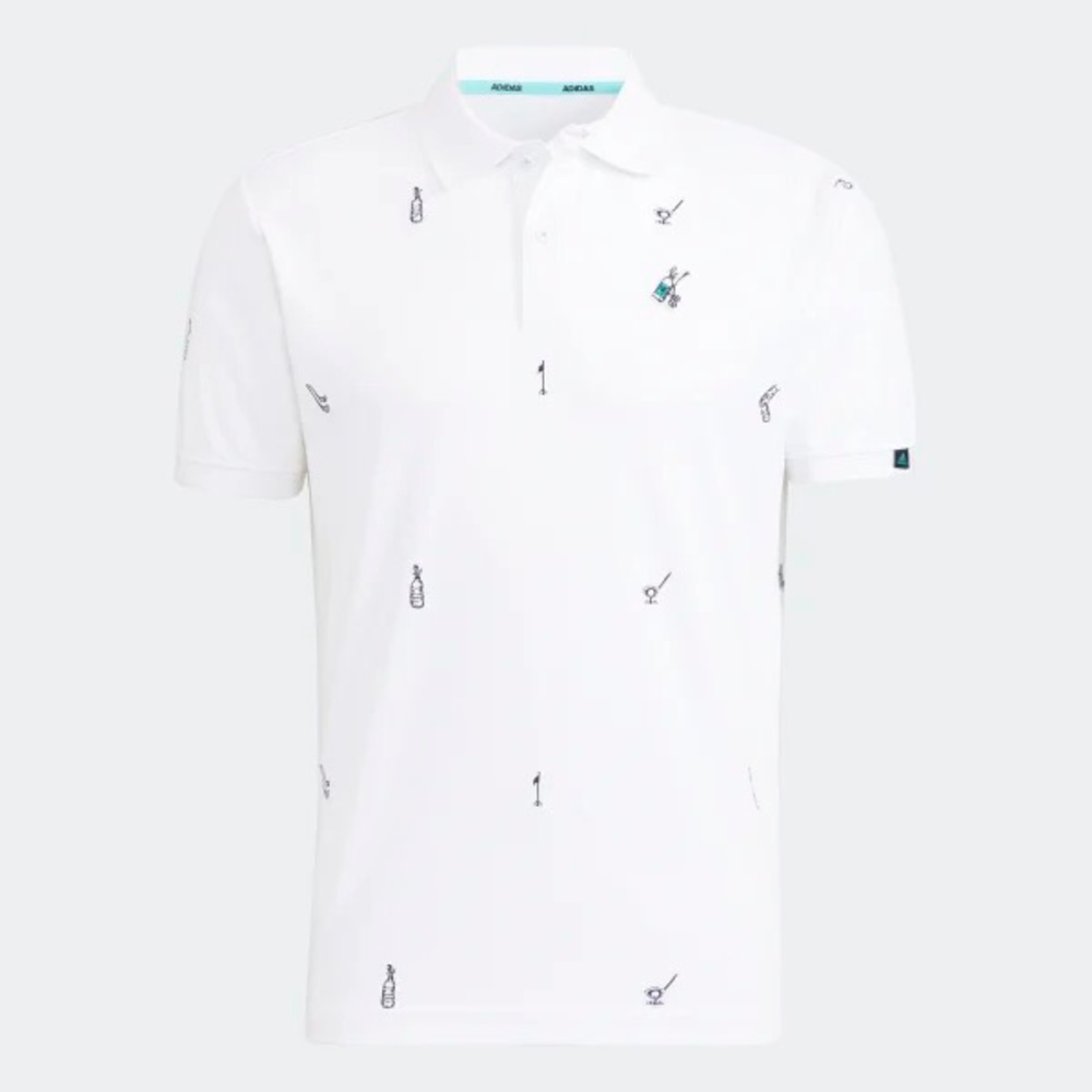 Men’s adidas AEROREADY Play Green Allover Embroidered Polo Shirt Size 2XL
